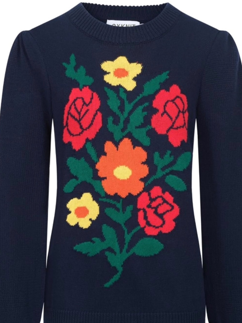 OXKnit Navy Floral Crewneck Sweater